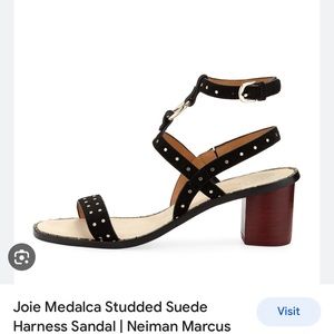 NWT Joie Medalca suede black strappy ankle buckle stud studded heel sandals 38.5